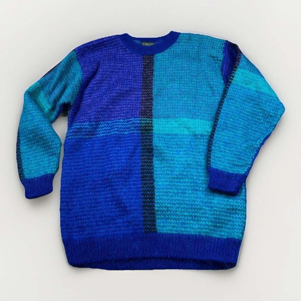 Vintage Robinson's Sweater Medium Mohair Wool Blend Color Block‎ Blue Purple